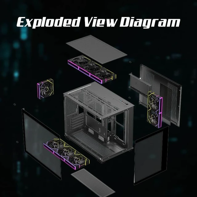 Alt view image 2 of 5 - RUIX OV503 M-ATX Panoramic PC Case, Compact Gaming Case with 360mm AIO Support, Supports 410mm GPU, Tempered Glass Mini Tower Computer Case, High-Airflow Design, USB 3.0, Black