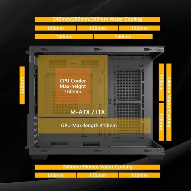 Alt view image 3 of 5 - RUIX OV503 M-ATX Panoramic PC Case, Compact Gaming Case with 360mm AIO Support, Supports 410mm GPU, Tempered Glass Mini Tower Computer Case, High-Airflow Design, USB 3.0, Black