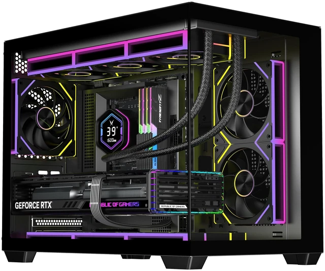 Main image of RUIX OV503 M-ATX Panoramic PC Case, Compact Gaming Case with 360mm AIO Support, Supports 410mm GPU, Tempered Glass Mini Tower Computer Case, High-Airflow Design, USB 3.0, Black