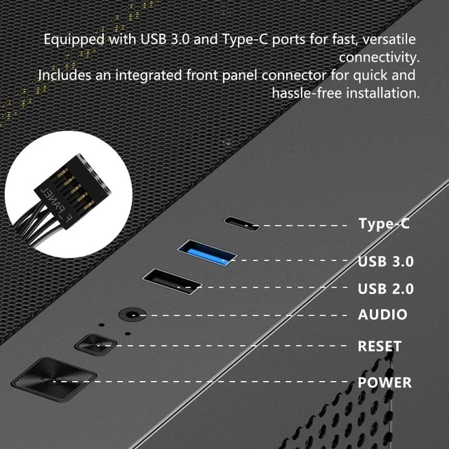 Alt view image 5 of 5 - RUIX OV503 M-ATX Panoramic PC Case, Compact Gaming Case with 360mm AIO Support, Supports 410mm GPU, Tempered Glass Mini Tower Computer Case, High-Airflow Design, USB 3.0, Black