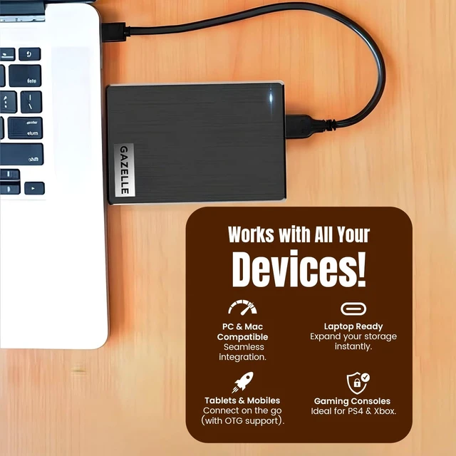 Alt view image 3 of 5 - GAZELLE High-Speed 500GB Ultra Slim Portable External Hard Drive - 2-in-1 Type C & USB 3.0, Compatible with PC, Mac, Laptop, PS4, Xbox, iPad, Tablet, Mobile (Black) - 1 Year Warranty
