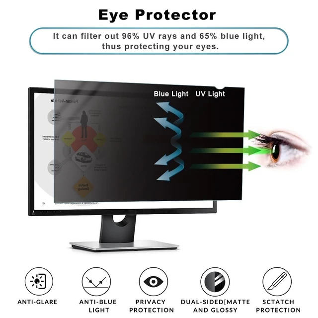 Alt view image 5 of 5 - 23.8 inch Computer Privacy Screen Filter - Suitable for 16:9 Aspect Ratio Widescreen Monitor - Blue Light Filter - Anti-Glare & Anti-Scratch Protector Film (23.8" Widescreen (16:9))