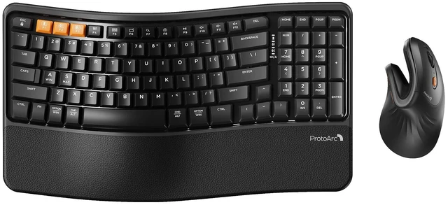 Main image of ProtoArc EKM02 Wave Keys Ergonomic Wireless Keyboard and Mouse, Black