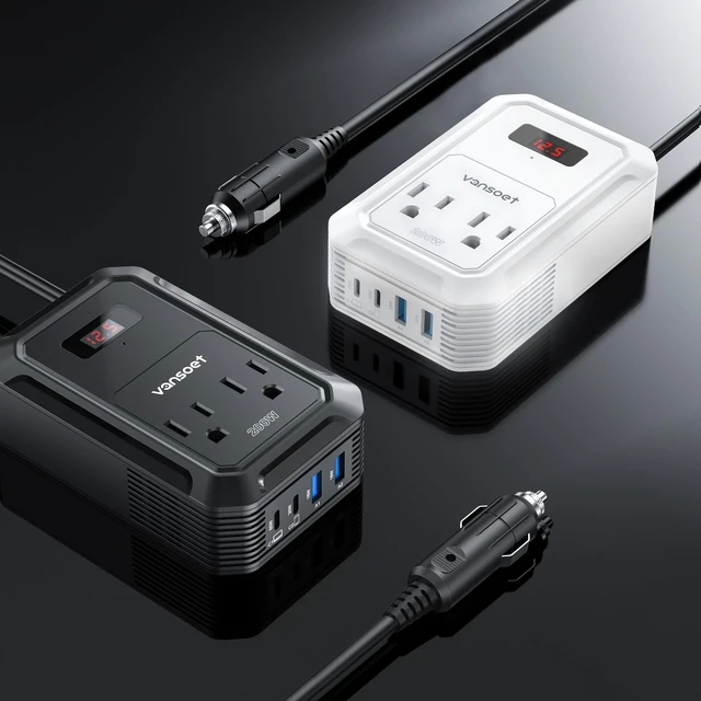 Alt view image 2 of 5 - 200W Car Power Inverter, DC 12V to 110V AC, PD 65W/30W USB C & QC 18W Ports