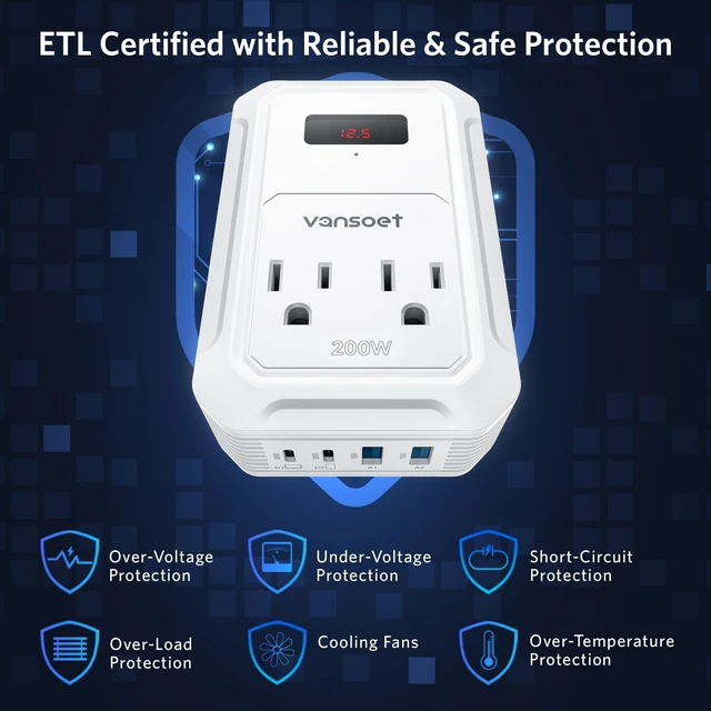 Alt view image 4 of 5 - 200W Car Power Inverter, DC 12V to 110V AC, PD 65W/30W USB C & QC 18W Ports