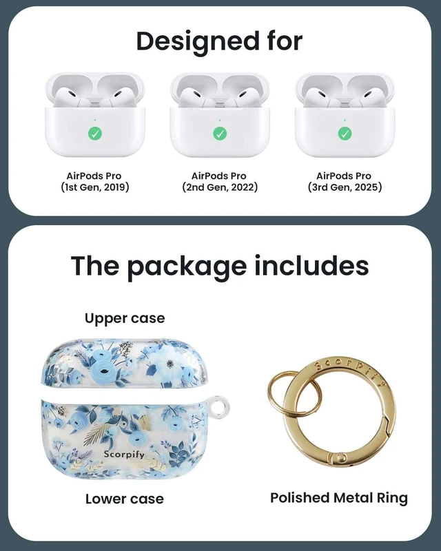 Alt view image 3 of 5 - SCORPIFY for AirPods Pro 3 Case (3rd Generation, 2025) with Keychain, Compatible with Apple AirPod Pro 3, Cute Protective Hard Shell Cover, Wireless Charging Earbuds Case for Women -