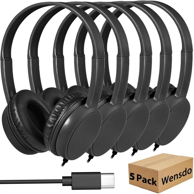 Main image of Wensdo USB C Headphones Bulk 5 Pack for Classroom School Kids, Wired USB Type C Headset On-Ear Class Set Compatible with Pad Smartphones Tablet Travel Chromebooks