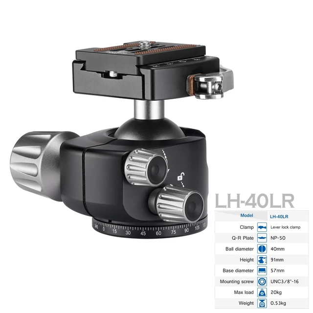 Alt view image 2 of 5 - LEOFOTO Low Profile Camera Tripod Ball Head, 91mm Aluminium Ball Head with 1/4" Quick Release Plate, 360 & 90 Tilt Panoramic Ball Head, 3/8" Mounting Screw for Slider/Tripod/Monopod, Max Load 44lb