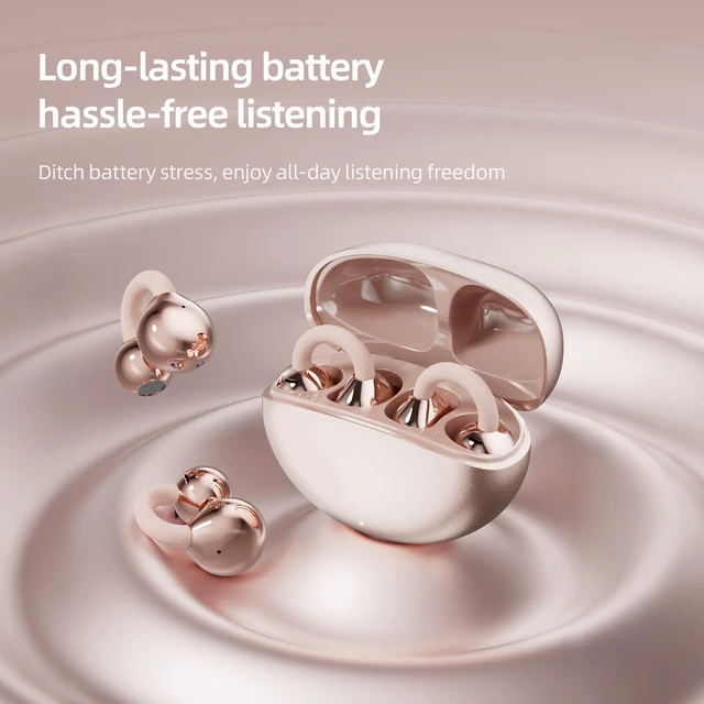 Alt view image 5 of 5 - Open Ear Earbuds Clip On Headphones Wireless Earbuds for Workout(Rose Gold)