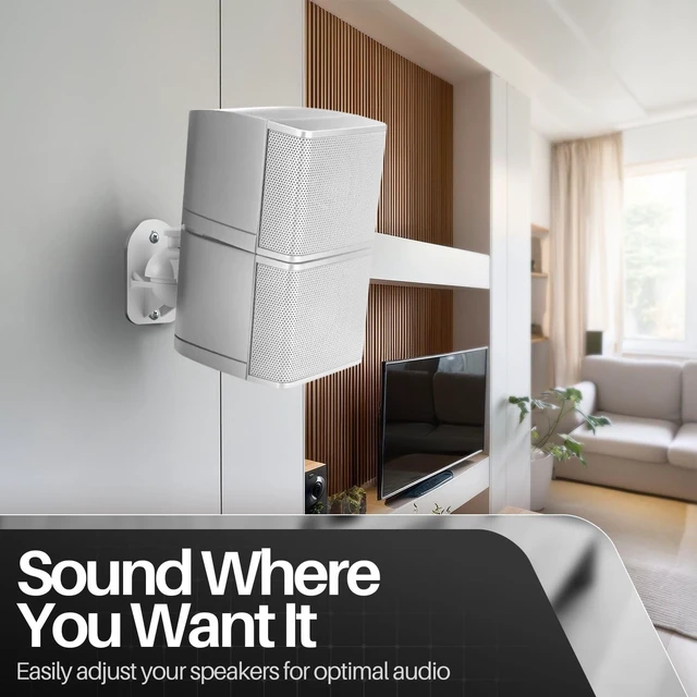 Alt view image 5 of 5 - TNP Universal Satellite Speaker Wall Mount Bracket Ceiling Mount Clamp with Adjustable Swivel and Tilt Angle Rotation for Home Theater Surround Sound System Satellite Speakers - 4 Pack, White