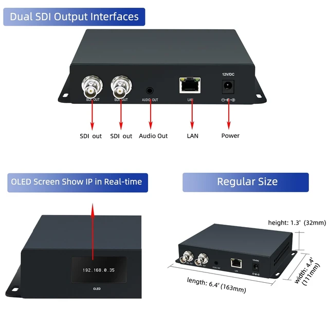 Alt view image 2 of 5 - ORIVISION H.265 HEVC SDI Video Decoder, 1080P@60Hz Dual SDI Output Ports, HD 3G Hardware Video Audio Decoder, IP Streaming Decoders HTTP, HTTPS,RTSP, SRT, UDP/RTPRTMP Server for IP Camera...etc