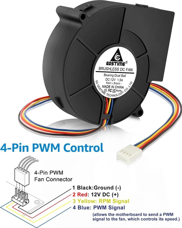 Alt view image 3 of 5 - GDSTIME 97mm x 33mm 4 Pin PWM Blower 12V, High Airflow DC Centrifugal Fan