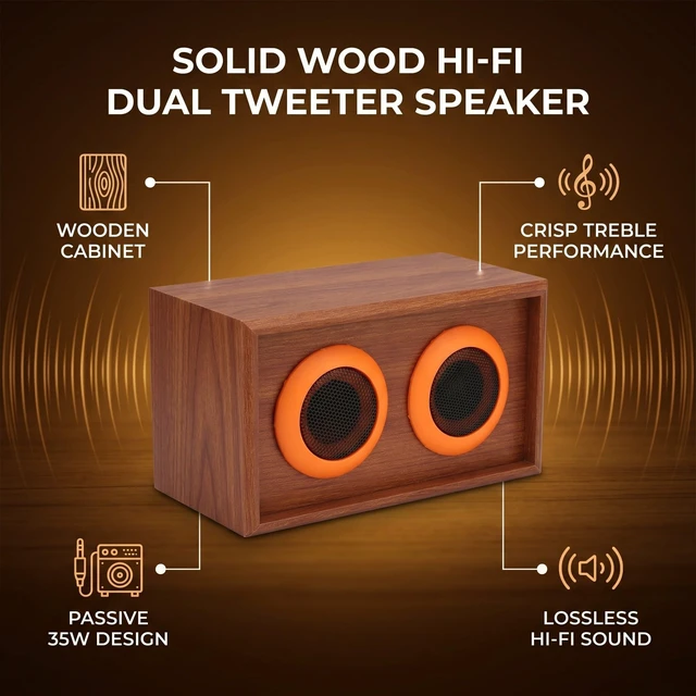 Alt view image 3 of 5 - Phefop Wooden Tweeter Speaker, HiFi Loseless Sound, Dynamic 35W 6 for Music Lovers (Wood Grain)