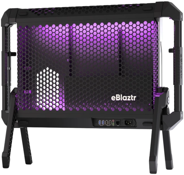 Main image of eBlaztr Portable ITX PC Case Full Desktop GPU Performance, Matte Black Aluminum, PCIe 4.0 Riser Cable, DP Ribbon Cable, Patented Leg System