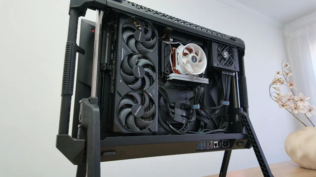 Alt view image 5 of 5 - eBlaztr Portable ITX PC Case Full Desktop GPU Performance, Matte Black Aluminum, PCIe 4.0 Riser Cable, DP Ribbon Cable, Patented Leg System