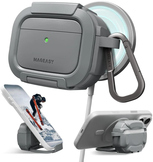 Main image of MAGEASY Axiz AirPods Pro 3 Case Cover with Lock & Phone Holder, Keychain Clip Included, Shockproof Protective Shell for Apple AirPod Pro Case MagSafe (Blue Grey)