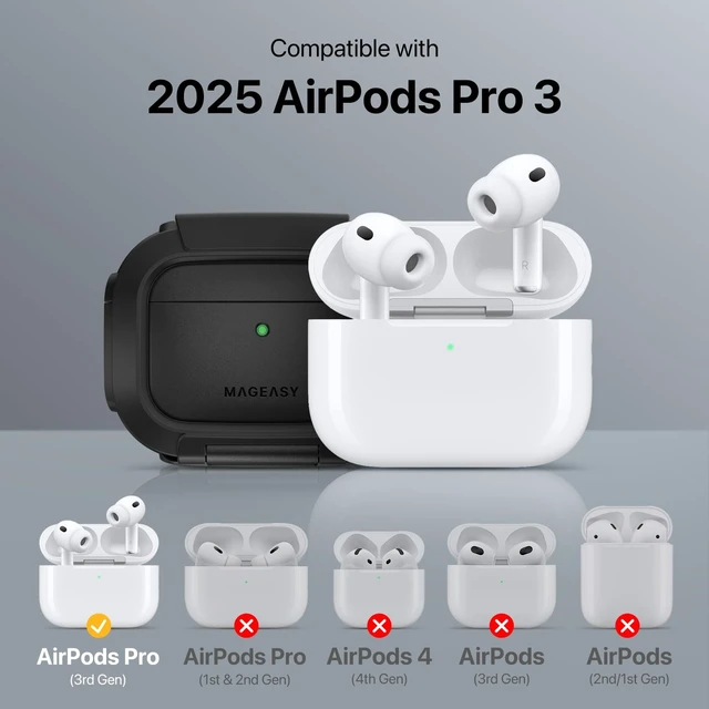 Alt view image 2 of 5 - MAGEASY Axiz AirPods Pro 3 Case Cover with Lock & Phone Holder, Keychain Clip Included, Shockproof Protective Shell for Apple AirPod Pro Case MagSafe (Blue Grey)