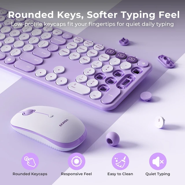 Alt view image 3 of 5 - seenda COE202 Wireless Bluetooth Keyboard and Mouse Combo, Star Purple