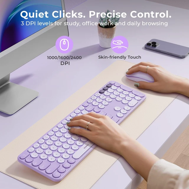 Alt view image 4 of 5 - seenda COE202 Wireless Bluetooth Keyboard and Mouse Combo, Star Purple