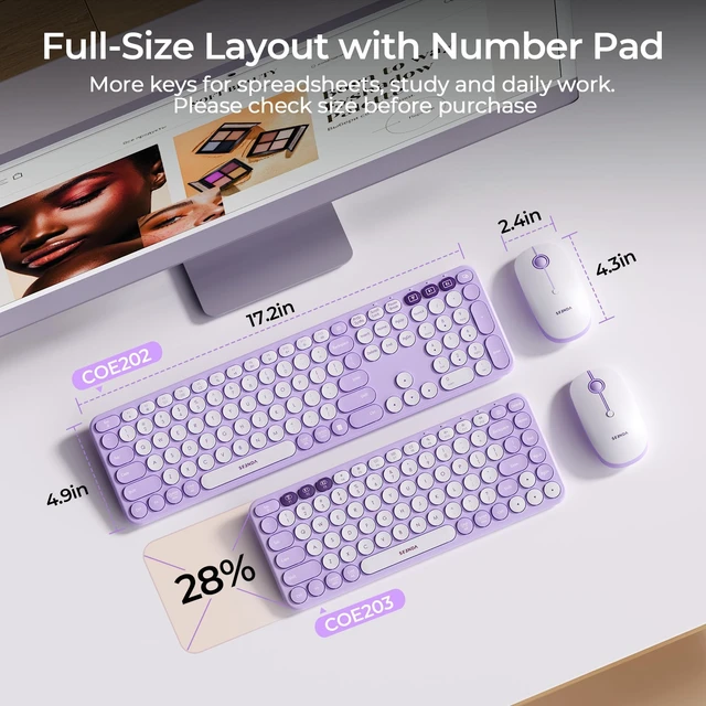 Alt view image 5 of 5 - seenda COE202 Wireless Bluetooth Keyboard and Mouse Combo, Star Purple