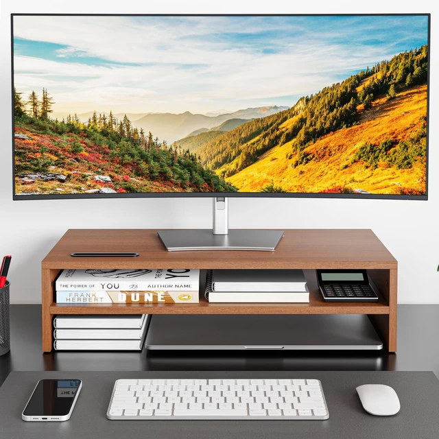 Alt view image 2 of 5 - BONTEC Wood Monitor Stand Riser, 2-Tier Desktop Organizer