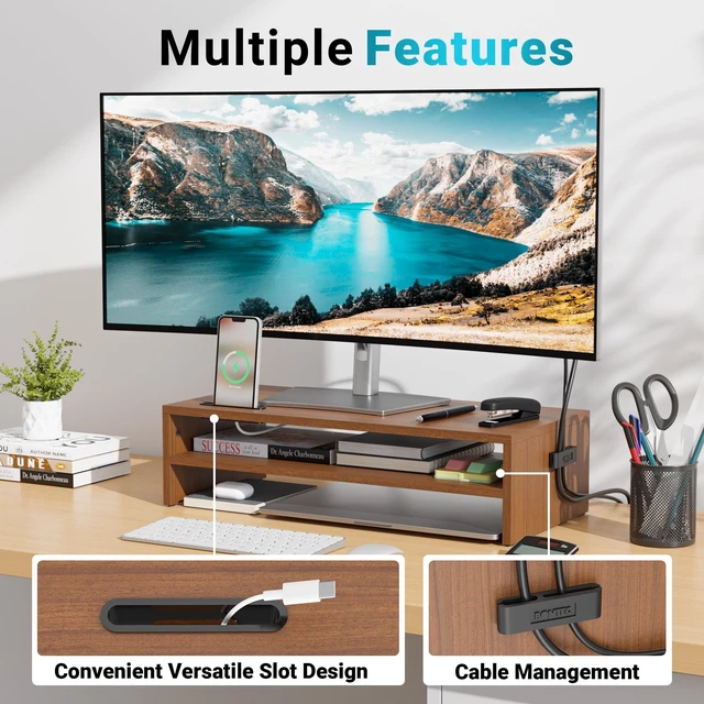 Alt view image 4 of 5 - BONTEC Wood Monitor Stand Riser, 2-Tier Desktop Organizer