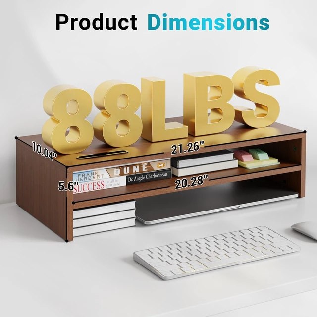 Alt view image 5 of 5 - BONTEC Wood Monitor Stand Riser, 2-Tier Desktop Organizer
