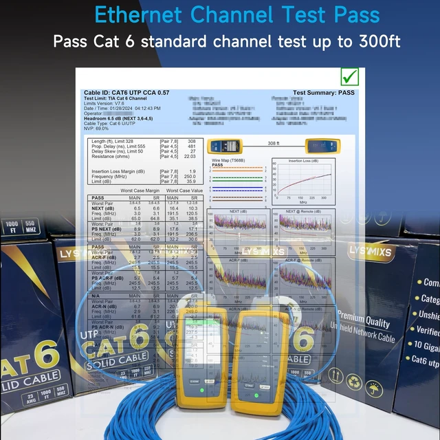 Alt view image 2 of 5 - Lysymixs Cat6 Ethernet Cable 1000FT Channel Test Pass, Cat6 1000ft Ethernet Cable 23AWG Solid CCA, Cat6 Cable 550MHZ 10G with Easy Pull Box Purple