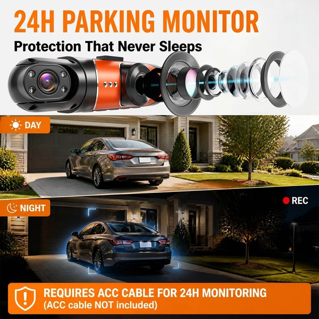 Alt view image 2 of 5 - Dash Cam 3.16 Inch 1080P 4 Channel Dash Camera for Cars with 360 Degree Protection Loop Recording Reverse Help Driving Exposure Compensation Motion Detection Easy Installation