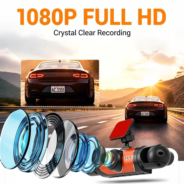 Alt view image 3 of 5 - Dash Cam 3.16 Inch 1080P 4 Channel Dash Camera for Cars with 360 Degree Protection Loop Recording Reverse Help Driving Exposure Compensation Motion Detection Easy Installation