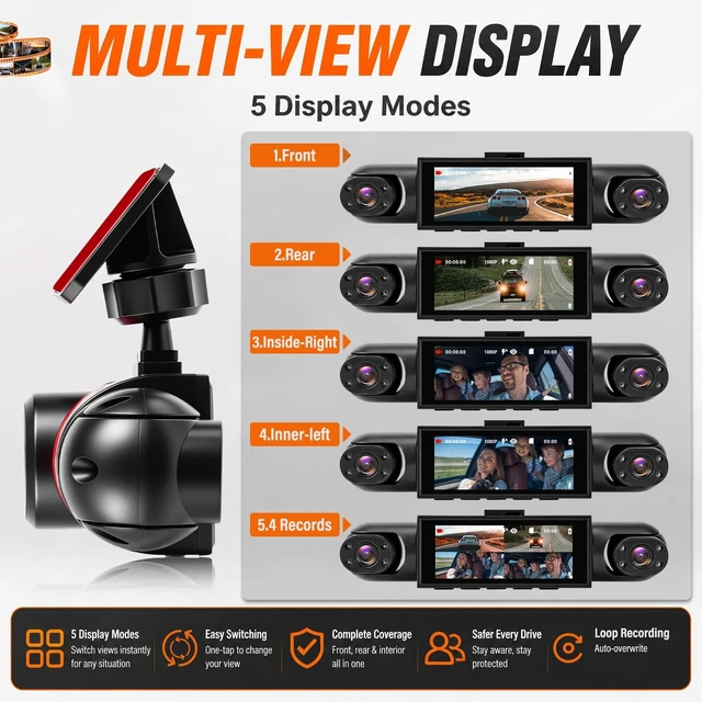 Alt view image 5 of 5 - Dash Cam 3.16 Inch 1080P 4 Channel Dash Camera for Cars with 360 Degree Protection Loop Recording Reverse Help Driving Exposure Compensation Motion Detection Easy Installation