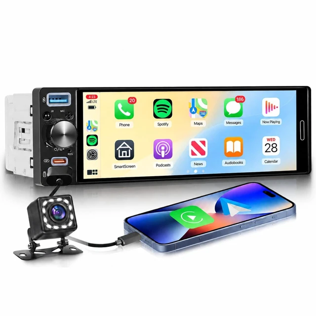 Main image of Single Din Stereo Receiver 6.5'' Touchscreen Wireless CarPlay Android Auto