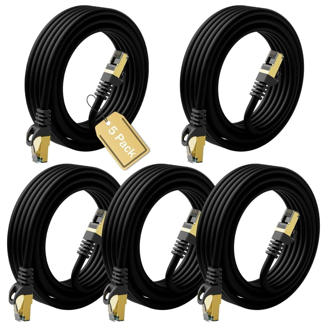 Main image of Cat6A Ethernet Cables 20 FT (5-Pack), Snagless CAT6 RJ45 10Gbps Ethernet Cable, FTP Shielded Ethernet Patch Cord, Cat6 Internet Network LAN Cable, Oxygen-Free Copper, Cat 6 Cable, Gold-Plated Plug