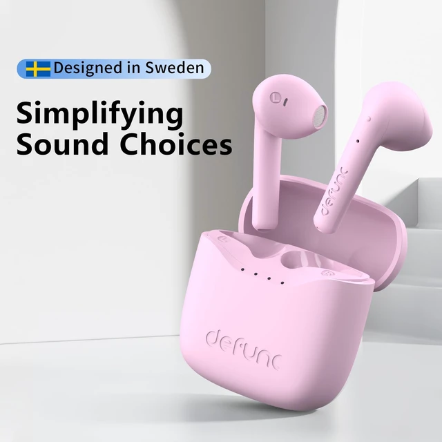 Alt view image 2 of 5 - Defunc True LITE II Wireless Earbuds Bluetooth 6.0, Semi in-Ear Headphones with ENC Clear Calls, Low Latency, 20H Playtime, IPX4 Waterproof, Comfortable Fit with AI App Support (Pink)