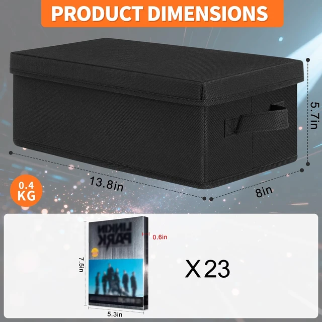 Alt view image 3 of 5 - GYXZ DVD Storage Box 4 Pack, 13.78x7.87x5.71 Inch Stackable Foldable Organizer with Lid & Handles, Holds 80 Standard/160 Slim Discs for Blu-ray/Games/Movies, Space-Saving, Black