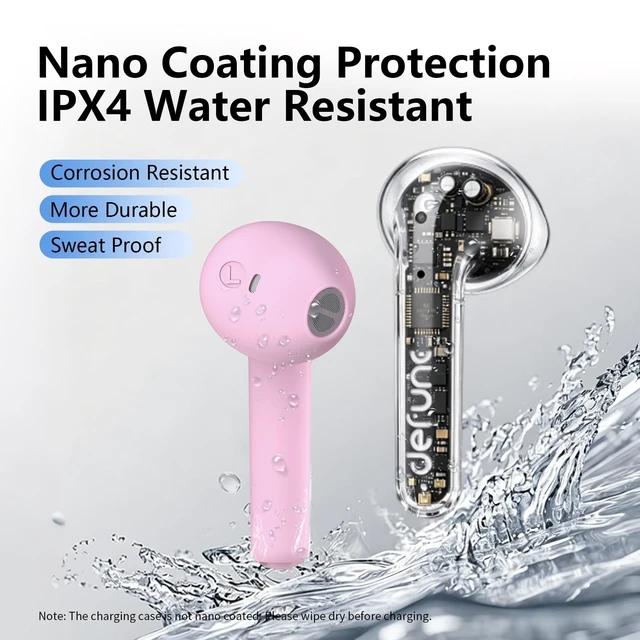 Alt view image 4 of 5 - Defunc True LITE II Wireless Earbuds Bluetooth 6.0, Semi in-Ear Headphones with ENC Clear Calls, Low Latency, 20H Playtime, IPX4 Waterproof, Comfortable Fit with AI App Support (Pink)