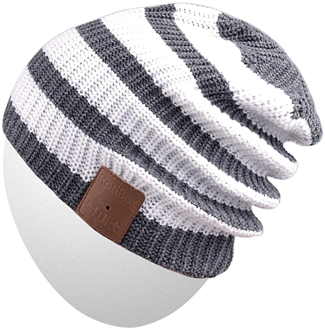 Main image of Rotibox Winter Unisex Bluetooth Beanie Hat Music Cap with Wireless Headphones Headsets Earphones Speakers Mic Hands Free for Running Skiing Snowboard Skating Hiking - White