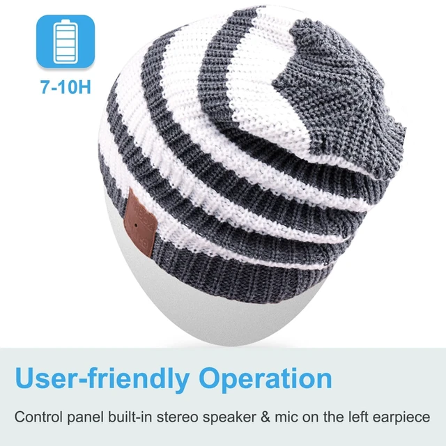 Alt view image 4 of 5 - Rotibox Winter Unisex Bluetooth Beanie Hat Music Cap with Wireless Headphones Headsets Earphones Speakers Mic Hands Free for Running Skiing Snowboard Skating Hiking - White