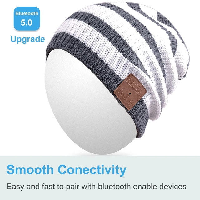 Alt view image 3 of 5 - Rotibox Winter Unisex Bluetooth Beanie Hat Music Cap with Wireless Headphones Headsets Earphones Speakers Mic Hands Free for Running Skiing Snowboard Skating Hiking - White
