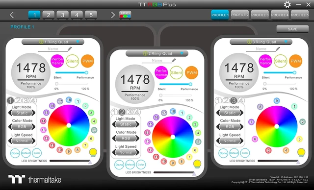 Alt view image 5 of 5 - Thermaltake Riing Quad 120mm 16.8 Million RGB Color (Alexa, Razer Chroma) Software Enabled 4 Light Rings 54 Addressable LED 9 Blades Hydraulic Bearing White Case/Radiator Fan, 3 Pack, CL