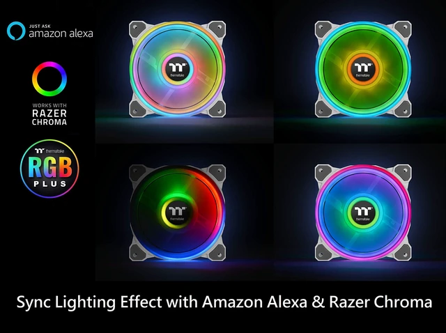 Alt view image 2 of 5 - Thermaltake Riing Quad 120mm 16.8 Million RGB Color (Alexa, Razer Chroma) Software Enabled 4 Light Rings 54 Addressable LED 9 Blades Hydraulic Bearing White Case/Radiator Fan, 3 Pack, CL