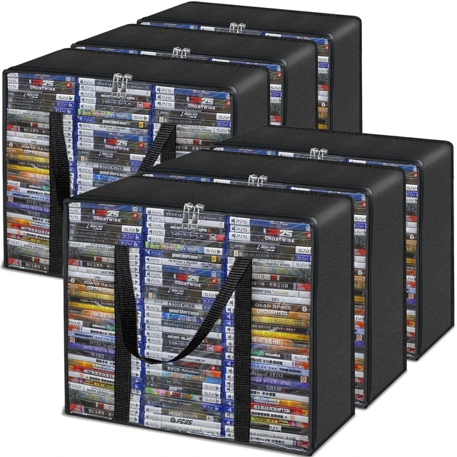 Main image of Salajory Blu-ray/DVD Storage Bags, Clear PVC Video Game Storage Bag, 6 Pack