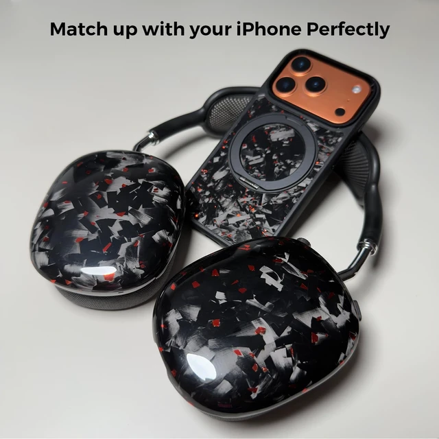 Alt view image 4 of 5 - Fiberri Forged Carbon Fiber Case for AirPods Max 2 & 1, Glossy Black/Red