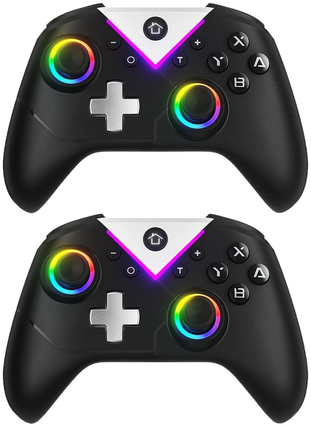 Main image of Dinosoo RGB Wireless Controller with Turbo & Macro, 6-Axis Gyro, Dual Vibration, Screenshot Button Compatible with Nintendo Switch 2 / Switch 1 / Lite/OLED, PC - 2-Pack