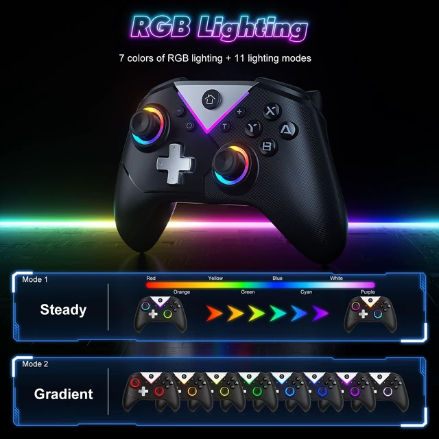Alt view image 2 of 5 - Dinosoo RGB Wireless Controller with Turbo & Macro, 6-Axis Gyro, Dual Vibration, Screenshot Button Compatible with Nintendo Switch 2 / Switch 1 / Lite/OLED, PC - 2-Pack