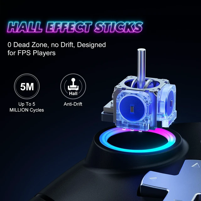 Alt view image 3 of 5 - Dinosoo RGB Wireless Controller with Turbo & Macro, 6-Axis Gyro, Dual Vibration, Screenshot Button Compatible with Nintendo Switch 2 / Switch 1 / Lite/OLED, PC - 2-Pack