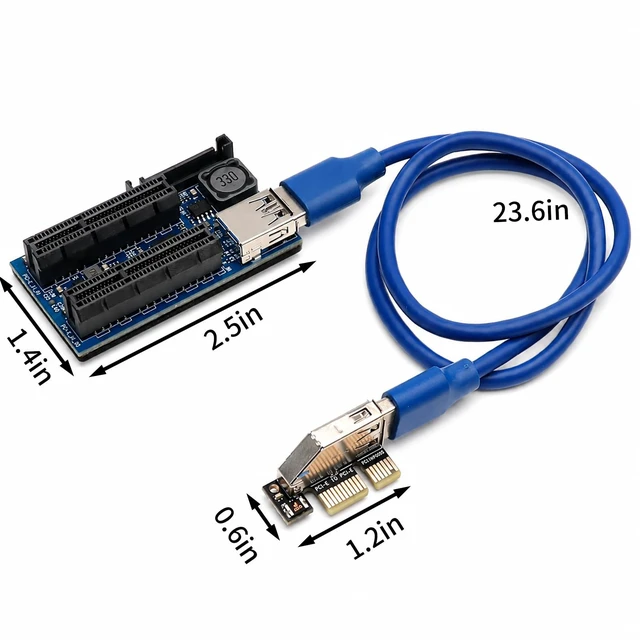 Alt view image 3 of 5 - PCIe X1 to Dual X4 Slot Extension Cable 60cm/23.6in PCIe Riser Card Extender Includes USB 3.0 Cable & Power Adapter