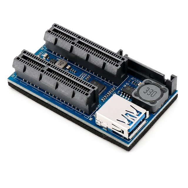 Alt view image 4 of 5 - PCIe X1 to Dual X4 Slot Extension Cable 60cm/23.6in PCIe Riser Card Extender Includes USB 3.0 Cable & Power Adapter