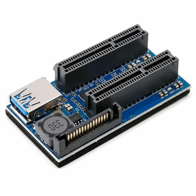 Alt view image 5 of 5 - PCIe X1 to Dual X4 Slot Extension Cable 60cm/23.6in PCIe Riser Card Extender Includes USB 3.0 Cable & Power Adapter