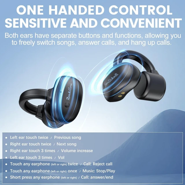 Alt view image 5 of 5 - Dulailt True Bone Conduction Headphones Open Ear Bluetooth 5.3 Wireless 30H Playtime IPX4 Waterproof Clip-On Sports Headphones for Running Cycling Gym Workouts (White)
